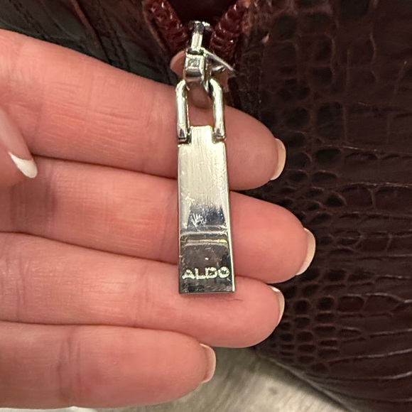 Aldo Croc-Embossed Burgundy Ankle Boots - Picture 2 of 4